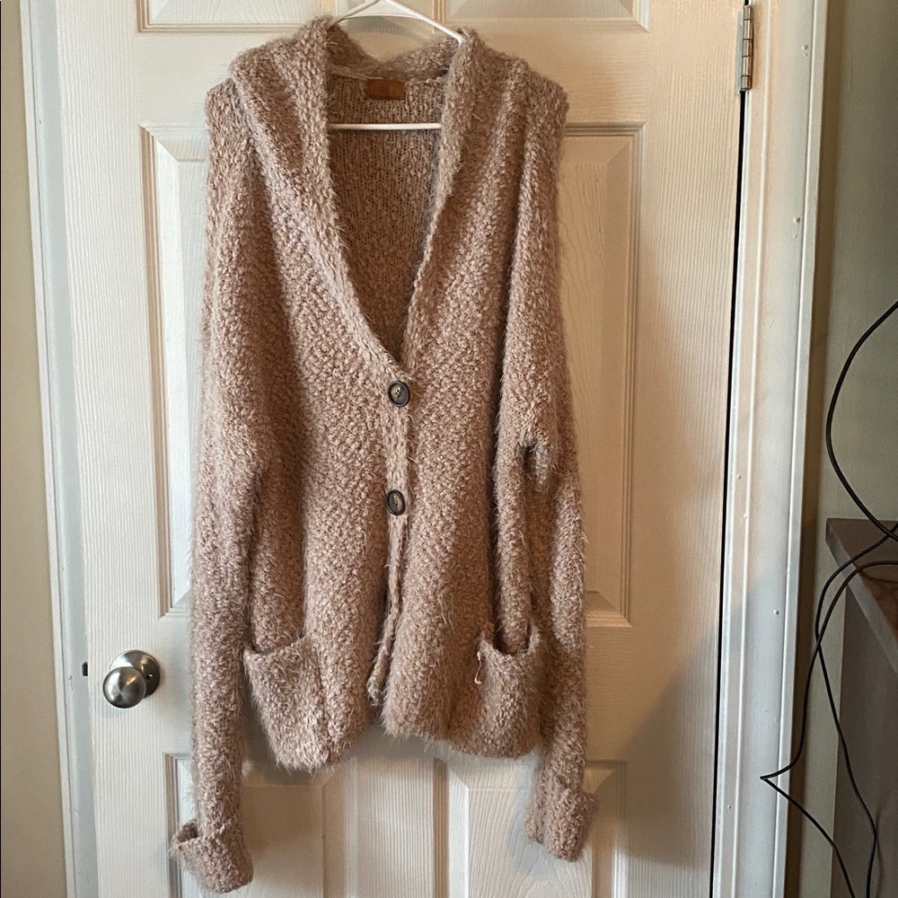 POL Cozy Tan Hooded Sweater